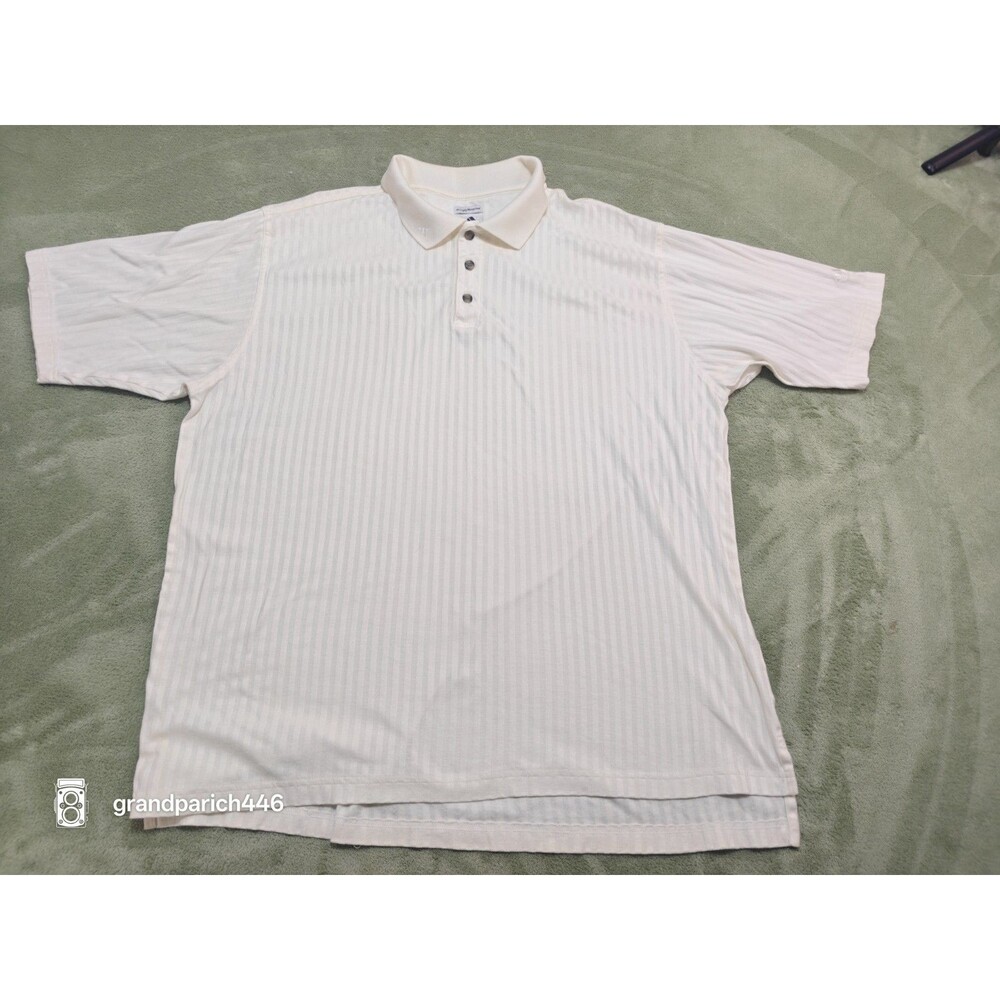 Adidas Golf Shirt XL Off White Mercerized Cotton Textured Stripe Short Sleeve